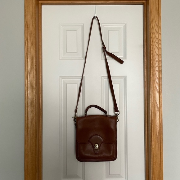 Vintage Brown Leather Crossbody Bag with Top Handle - Picture 1 of 12